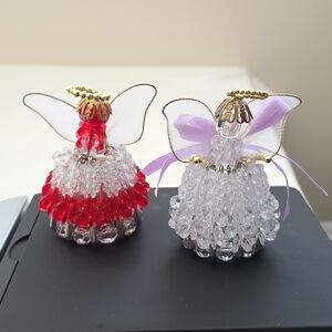 Vtg Beaded Safety Pin Angel Christmas Ornaments Handmade